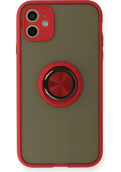 iPhone 11 Kılıf Montreal Yüzüklü Silikon Kapak - Kırmızı