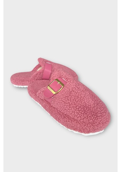 Pofuduk Ses Yapmaz Eva Taban Tokalı Kadın Ev Terliği Gül Kurusu