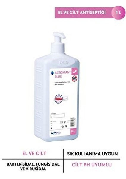 Man® Plus Sıvı Sabun El ve Cilt Antiseptiği %4 Klorheksidin Glukonat 1 Litre fiyatları