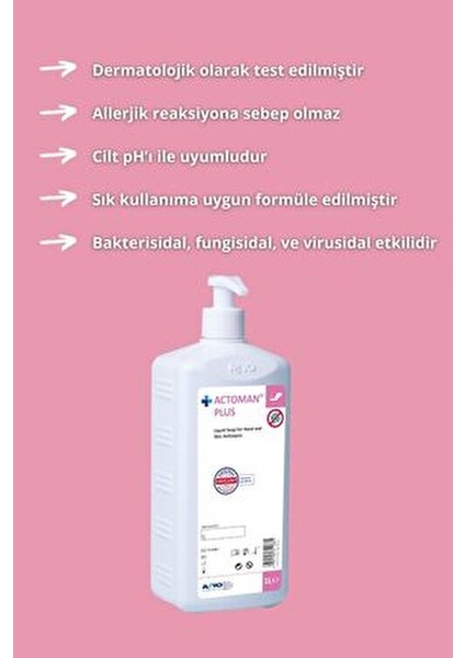 Man® Plus Sıvı Sabun El ve Cilt Antiseptiği %4 Klorheksidin Glukonat 1 Litre modelleri
