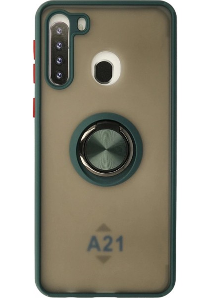 Samsung Galaxy A21 Kılıf Montreal Yüzüklü Silikon Kapak - Yeşil