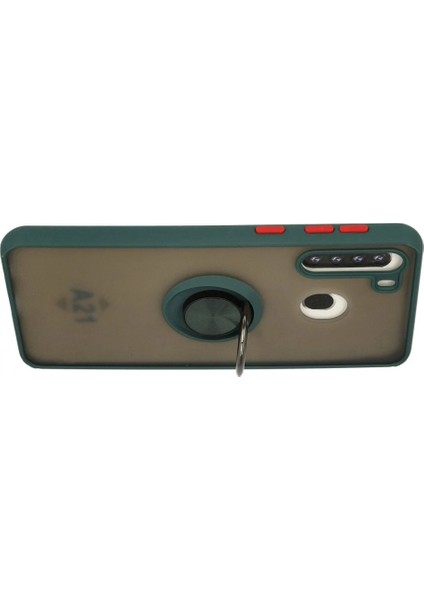 Samsung Galaxy A21 Kılıf Montreal Yüzüklü Silikon Kapak - Yeşil modelleri