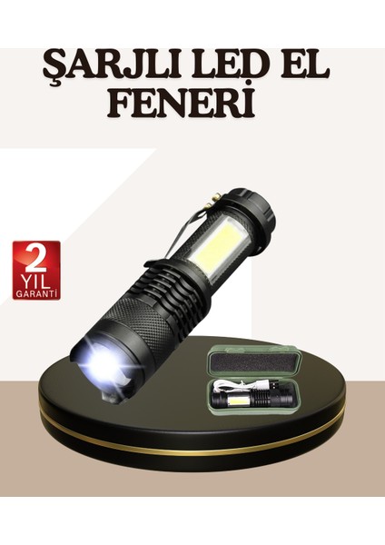 Msa-Shop Küçük Boy Şarjlı LED El Feneri Taşınabilir Klipsli