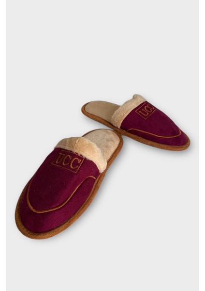 Içi Peluş Kaydırmaz Taban Bohça Unisex Ev Terliği Bordo modelleri