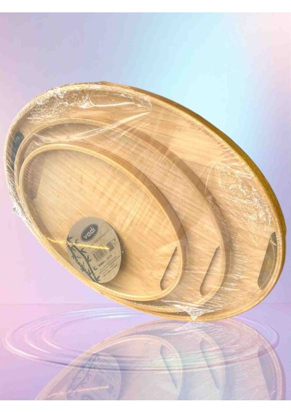 Tepsi 3 Parça Oval Bambu Çay ve Sunum Tepsi