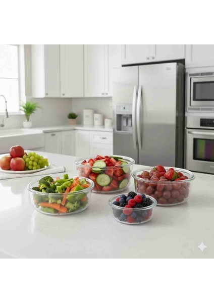 Renkli Kapak Yuvarlak Saklama Kabı 4'lü Set 400X800X1350X2250ML