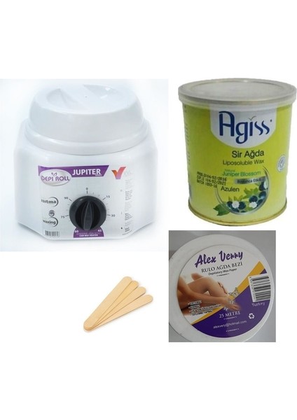 Ağda Isıtıcı Makine, 240 ml Konserve Sir, Spatula ve Bez ile Kullanıma Hazır Set