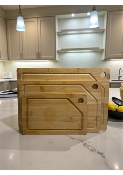 3 Lü Bambu Sunum ve Kesme Tahtası