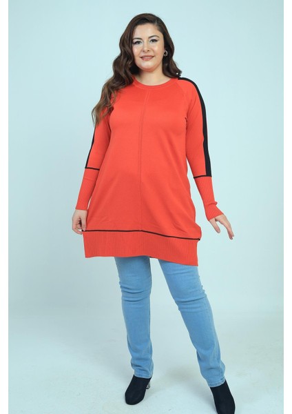 Kadın Kolları Şeritli Büyük Beden Tunik Bluz modelleri