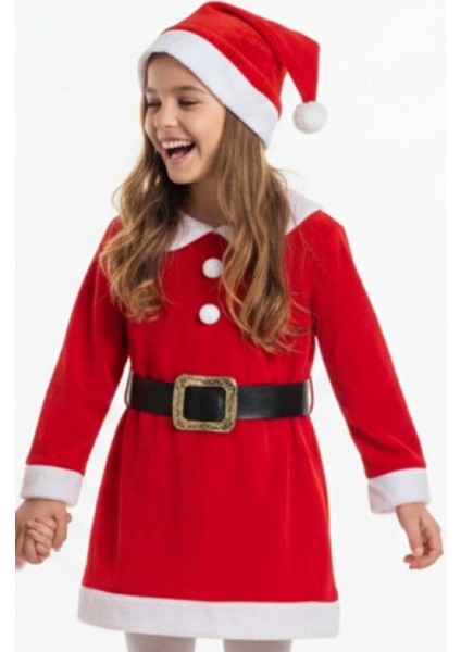 Kız Noel Elbise Kemer ve Şapkalı 1-12 Yaş modelleri