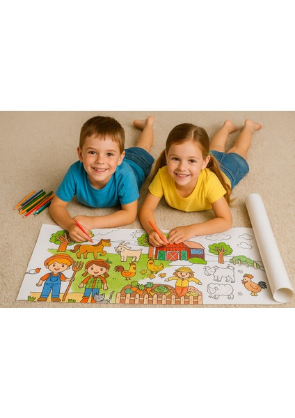 HEDİYELİ Orman ve Çiftlik Hayatı Boyama Rulosu (5 Metre) + Hediye 3 Metre Capybara Boyama Rulosu | Çocuklar Için Dev Boyama Seti fiyatları