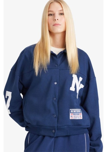 Polo Yaka Baskılı Çıtçıtlı Bomber Ceket F9241AX25WN modelleri