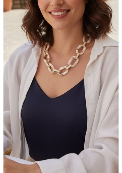 Pınkmark Kadın Ekru Mermer Desenli Gold Geçmeli 65CM Uzunluk Kolye PMKLY25519 fırsatları