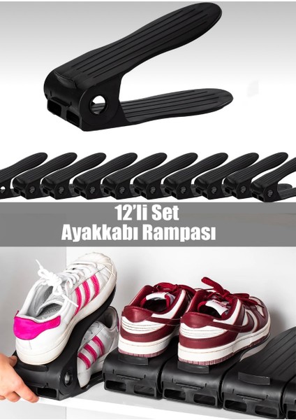 Home 12 Li Ayakkabı Rampası Ayakkabı Düzenleyici Dolap Içi Organizer - Siyah