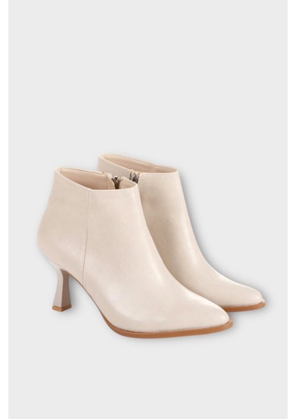 Topuklu Fermuarlı Kadın Bot (8 Cm) Bej