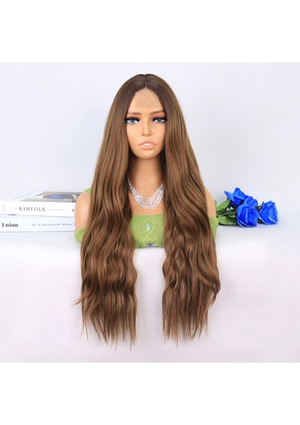 Koyu Kumral Açık Kumral Ombreli Tül Peruk indirimleri