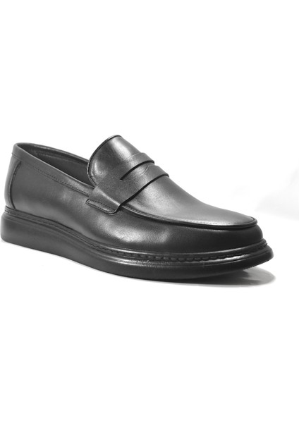 K-180 Hakiki Deri Siyah Eva Hafif Taban Erkek Loafer Ayakkabı