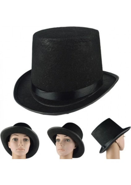 Yetişkin Boy Siyah Renk Keçe Sihirbaz Fötr Şapka