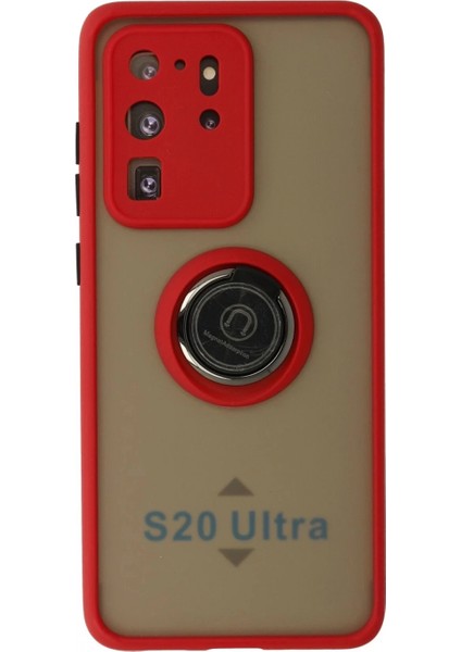 Samsung Galaxy S20 Ultra Kılıf Montreal Yüzüklü Silikon Kapak - Kırmızı