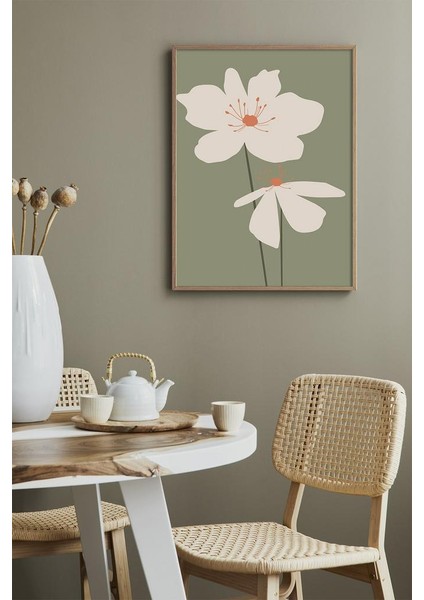 Doğal Ahşap Çerçeveli Uv Baskı Soyut Çiçek Desenli Tablo Seti – Modern & Şık Duvar Dekoru