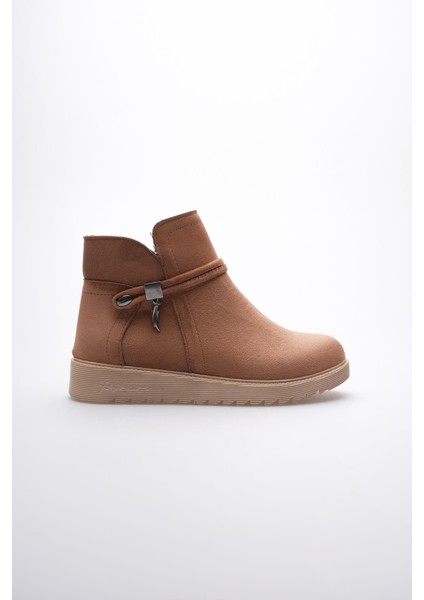 Kadın Süet Bot Fermuarlı Platin Detaylı Taba Solvia modelleri