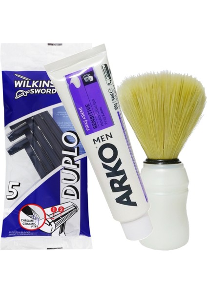 Yumuşak Tıraş Kremi 100G, Çift Bıçaklı Bıçak Seti, Tıraş Fırçası Takımı