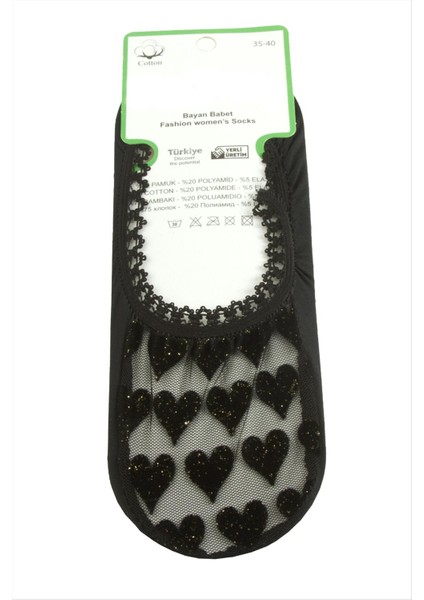Sepetim Kalp Dantel Babet Çorap-Siyah