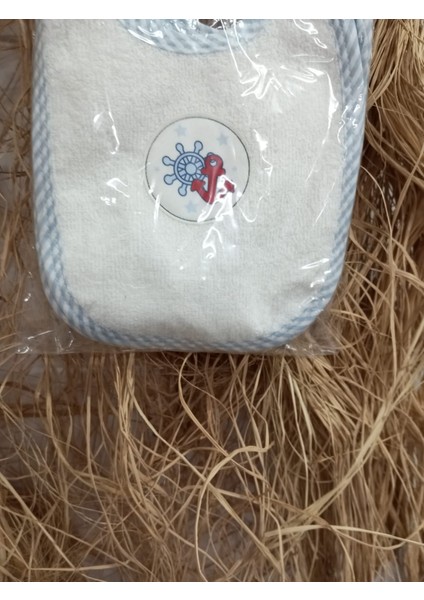 3’lü Bebek Mama Önlüğü Seti – Mavi Kenarlı Denizci Çapa Desenli