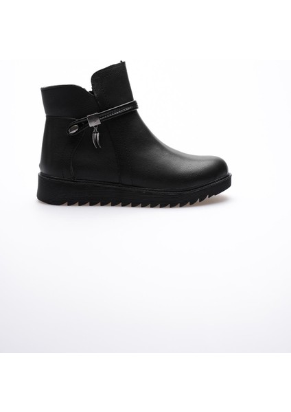 Kadın Deri Bot Fermuarlı Platin Detaylı Siyah Solvia fiyatları