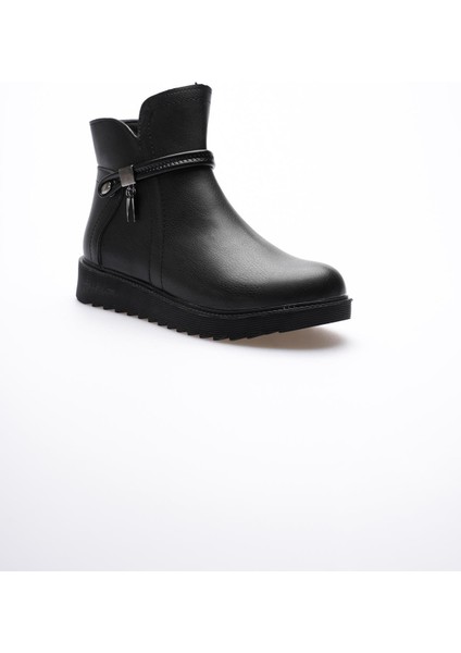 Kadın Deri Bot Fermuarlı Platin Detaylı Siyah Solvia modelleri