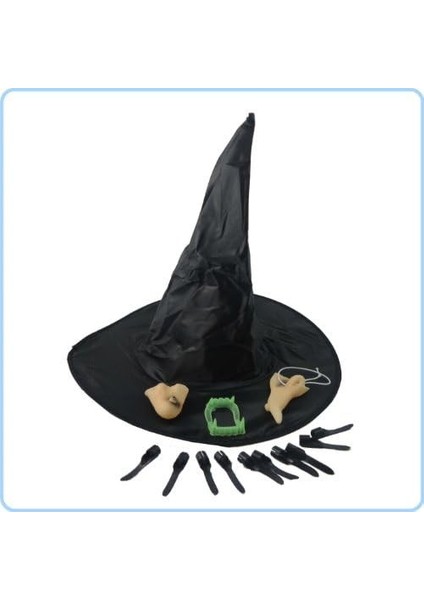 Cadılar Bayramı Halloween Cadı Kostüm Seti Şapka Burun Çene Tırnaklar ve Diş 14 Parça indirimleri