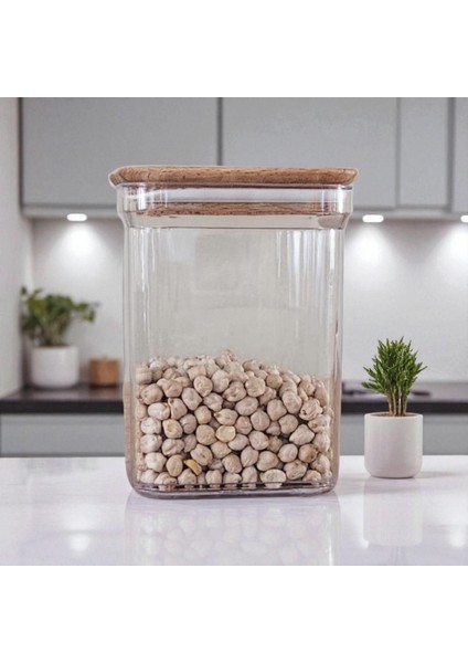 Ahşap Kapaklı Plastik Saklama Kabı