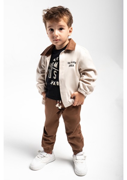 Erkek Çocuk Gabardin Ceket ve Jogger Pantolon 3'lü Takım Elbise
