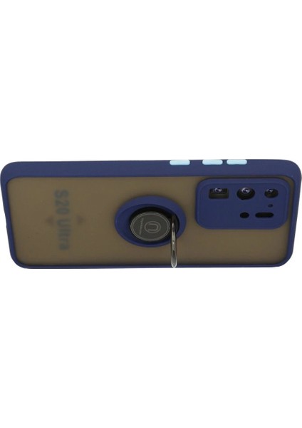 Samsung Galaxy S20 Ultra Kılıf Montreal Yüzüklü Silikon Kapak - Lacivert modelleri