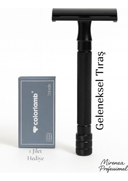 Siyah Metal Gövdeli Geleneksel Erkek Tıraş Aleti, Profesyonel ve Şık Tasarım