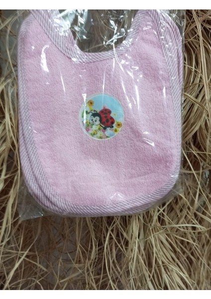 3’lü Bebek Mama Önlüğü Seti – Pembe Kenarlı Uğur Böceği Desenli
