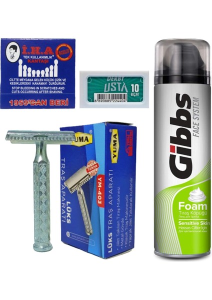 Klasik Tıraş Seti, Sensitive Köpük, Tıraş Aleti, 10'lu Jilet, Kibrit Kantaşı