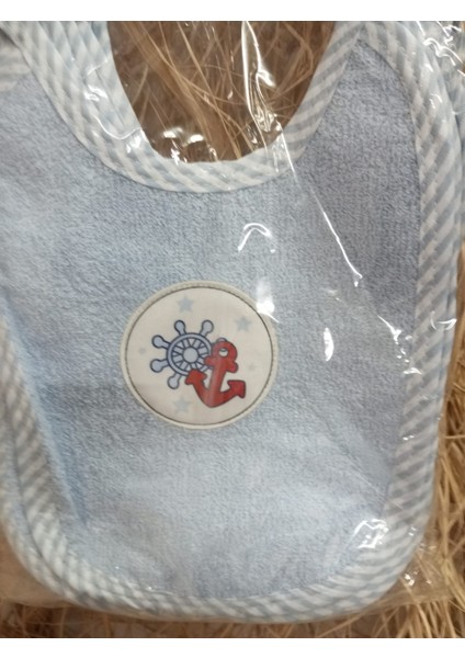 3’lü Bebek Mama Önlüğü Seti – Mavi Renkli, Denizci Temalı (Çapa ve Dümen Desenli), Pamuklu Kumaş modelleri