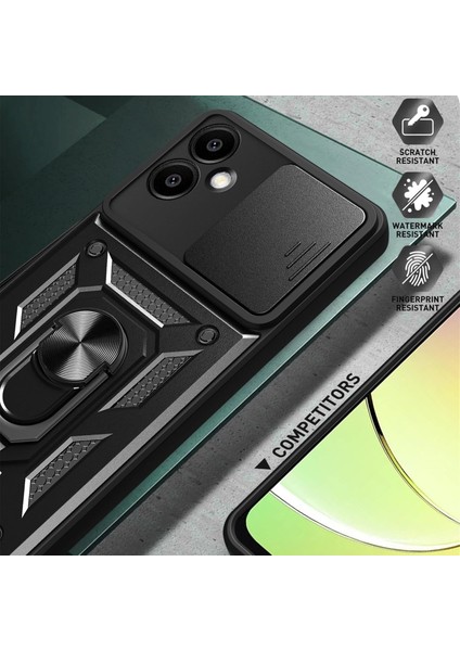 Samsung Galaxy A07 Kılıf Kamera Korumalı Sürgülü Yüzüklü Armor Military Zırh Tank Kapak + 1 Adet 9h Ekran Koruyucu Cam Set fırsatları