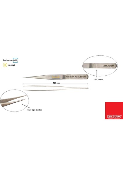 120 mm Sivri Uçlu Cımbız H40-1-SA, Hassas ve Dayanıklı El Aleti fiyatları