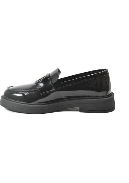 25.145 Hakiki Deri Rugan Siyah Anatomik Kadın Loafer Ayakkabı fırsatları