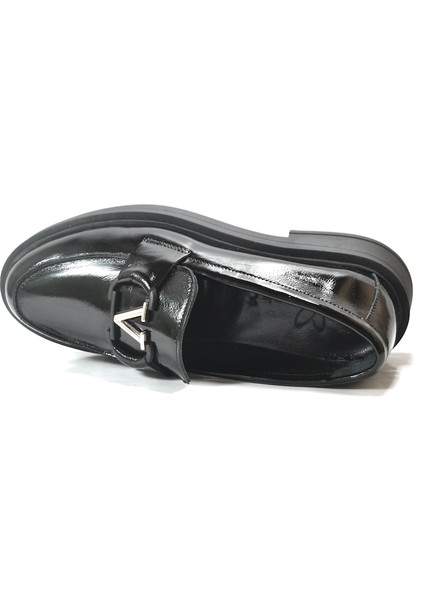 25.145 Hakiki Deri Rugan Siyah Anatomik Kadın Loafer Ayakkabı indirimleri