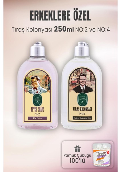 Tıraş Kolonyası No: 4 x 2 ve Pamuk Çubuğu 100'LÜ, Ferah ve Temiz Kokusu