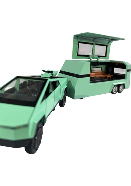 Tesla Cyber Truck Karavan + Atv Sesli Işıklı Çek Bırak 1/32 Model 15X5 cm Araç 18X6 cm Karavan 3 Asorti fiyatları