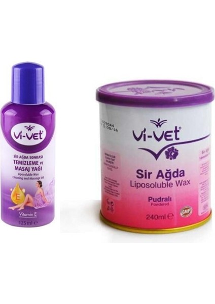 Doğal Ağda Seti: Pudralı, Temizleme ve Masaj Yağı, Vitamin E, 240 ml + 125 ml
