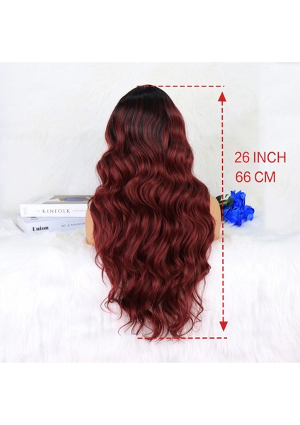 Siyah Koyu Kızıl Ombreli Dalgalı Tül Peruk indirimleri