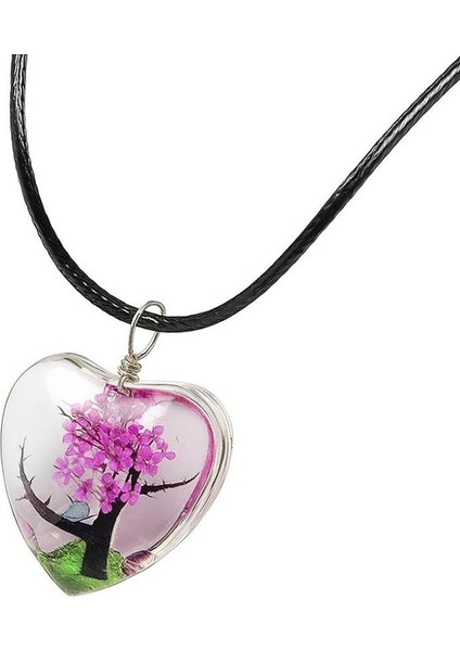 El Yapımı, Kurutulmuş Çiçekli Kalp Tasarım Epoksi Hayat Ağacı Kolye