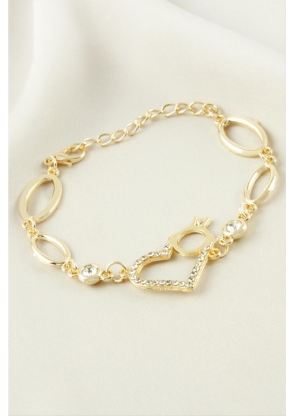 Sepetim Kalp Yüzük Taşlı Bileklik-Sarı