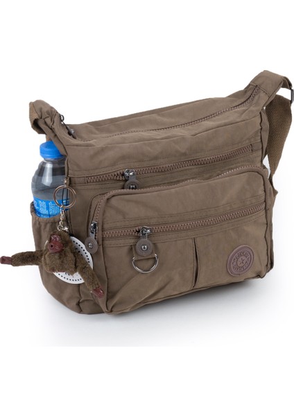 Krinkıl / Klinkır Su Geçirmez Kumaş Çok Gözlü Çapraz Kol ve Omuz Postacı Çantası Vizon 9507