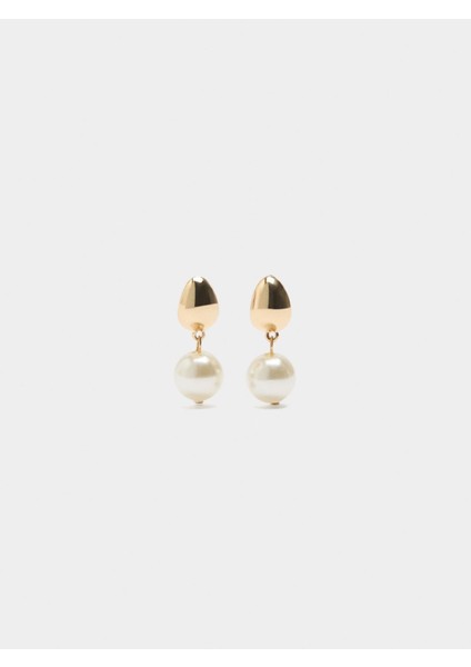 Inci Görünümlü Oval Küpe